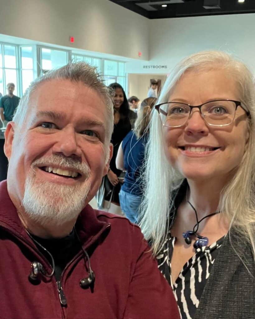 Kelly and Nancy pose for a selfie, as they are serving on their church worship team.